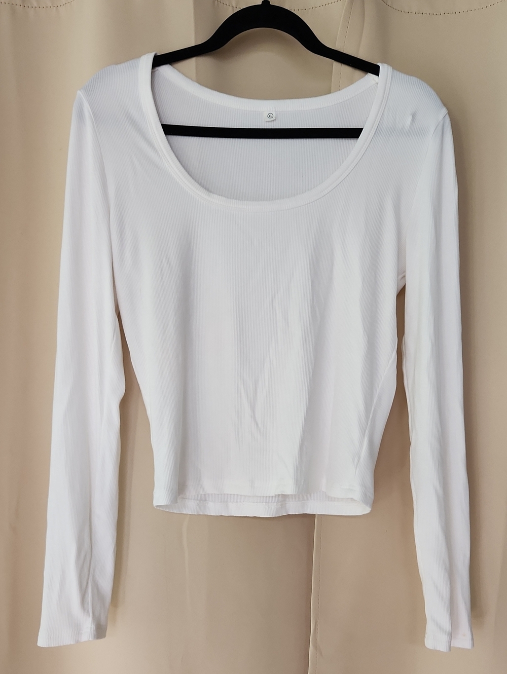 White Long-Sleeve Scoop Neck Top